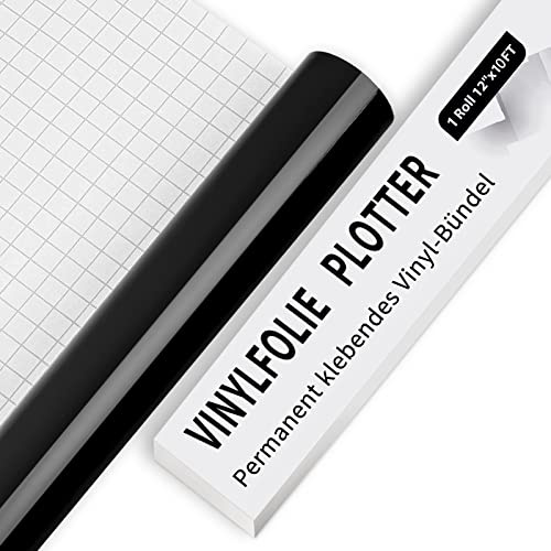 IModeur Vinylfolie Plotter - 30,5 x 305 cm Glänzend Schwarz Plotterfolie Vinyl für Silhouette Cameo, die meisten Schneidemaschine