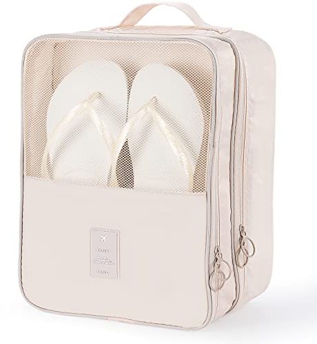 Eneteck Shoe Bag for Travel, Travel Shoe Bag for Packing, Hold 3 Pairs of Shoes, Travel Essentials for Flying Shoe Organizer Shoe Storage Bag for Travel Light Beige