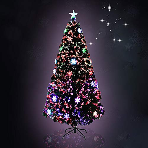 NAIZY Árbol de Navidad Artificial de 180 cm con 25 Luces LED de PVC Verde y Soporte de Metal - Kiefernnadel de Colores con Copos de Nieve