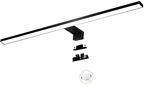 YIQAN 60cm Luce Bagno LED 13W 1430lm Specchio 3000K Calda Nero Opaco Mobile Vanità - 3 Modi di Installazione