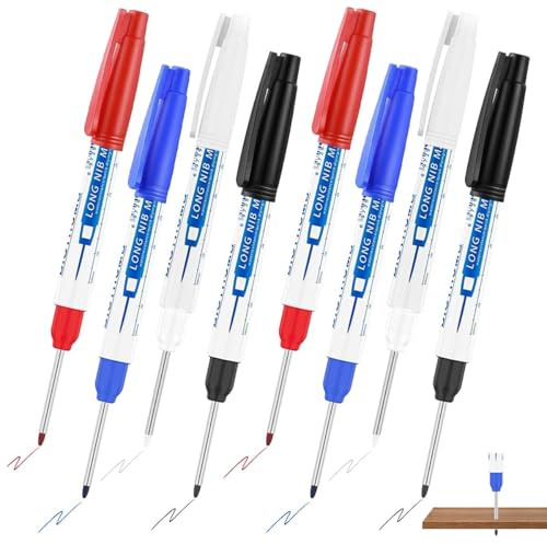 8 Stück Bohrlochmarker, 30mm Extralange Spitze Lochmarkierer, Bohrlochmarkierungen Tragbarer Tieflochmarker Bleistift Langlochmarker, Markierungsstift Baustelle für Holz Metall Betonfliesen Kunststoff