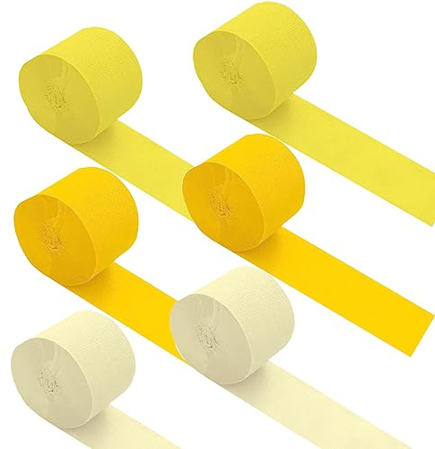 XIKSXITN 6 Rolls Yellow Crepe Paper Streamers in 3 Colors - Yellow Streamers for Party Decoration (1.8 Inch x 82 Ft/Roll)