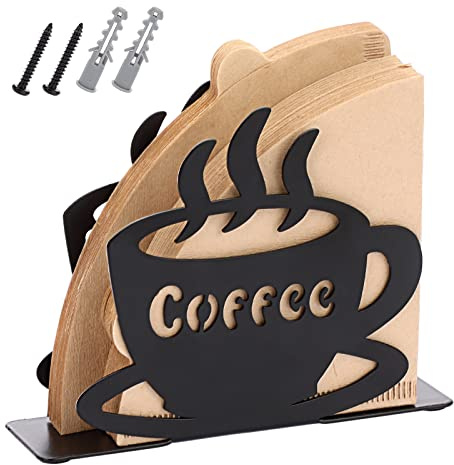 ELLDOO Coffee Filter Holder, Metal Wall Mounted Cone Coffee Filter Storage, Pour Over Coffee Filter Stand Paper Dispenser Rack for Cafe Kitchen Office, Art Decor Coffee Station Accessories