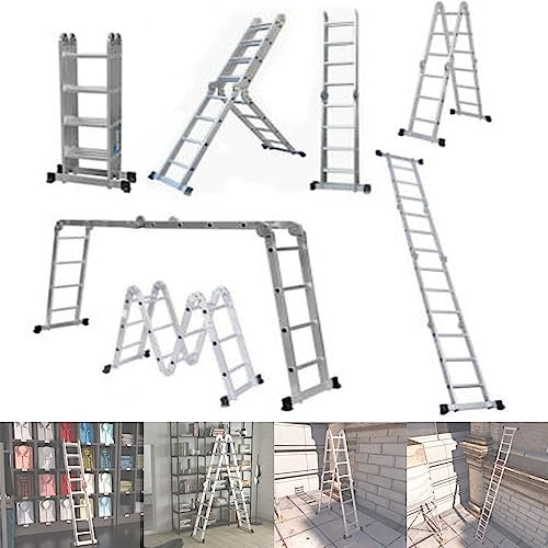 4.7M Multi-purpose Telescoping Ladder Aluminium Extendable Ladder, Foldable Retractable, 150kg/330lb Max Load Sturdy Portable Ladder for Home Office Workshop Outdoor, EN131