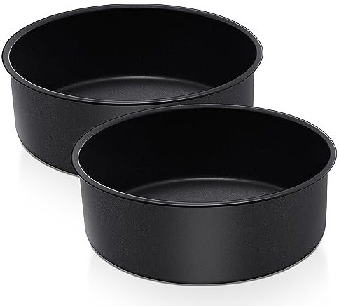HaWare Cake Tin Set of 2, 9.5 inch Non-Stick Stainless Steel Deep Baking Pan, Large Round Baking Roasting Tin for Birthday Wedding Layer Cakes, Healthy & Non-Toxic, Leak & Rust Resistant (24cm, Black)
