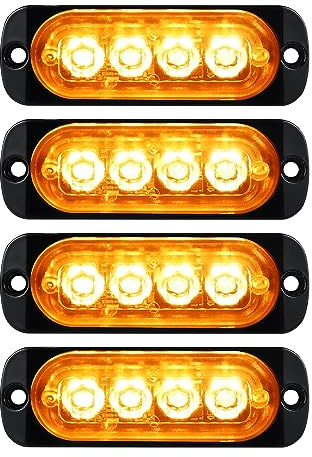 RIGIDON 4Pcs 4 Led Ambre Feu de freinage stroboscopique, Balise clignotante de sécurité 12V 24V Barre lumineuse led pour voiture véhicule utilitaire bateau remorque caravane