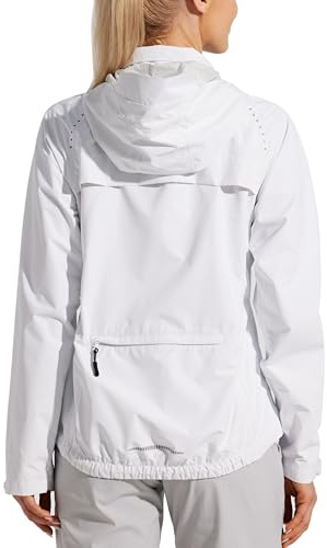 WILLIT Veste de cyclisme pour femme, imperméable, légère, respirante, veste de course, veste coupe-vent, veste de vélo, randonnée, cyclisme, veste avec capuche, Blanc, M