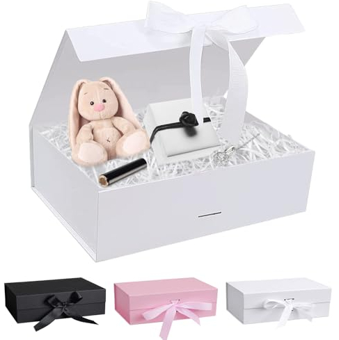 Geschenkbox, 21x17x7cm Geschenkbox mit Deckel, Geschenk Box, Gift Box, Geschenkkarton, Geschenkboxen mit Magnetisch Deckel und Schleife für Geburtstage, Hochzeiten, Weihnachten, Halloween