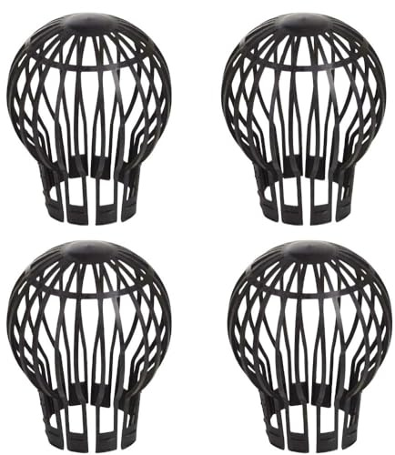 OrionMart Plastic Gutter Guards Downpipe Adjustable Black Balloon Filters 4 Pcs | Flexible Protectors to Stops Leaves Debris Moss Mud - Prevent Drain Blockages