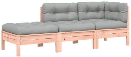 vidaXL Canapé de Jardin avec Coussins et Repose-Pied 3 Places, Sofa de Terrasse avec Dossier, Table Basse de Patio, Meuble d'Extérieur