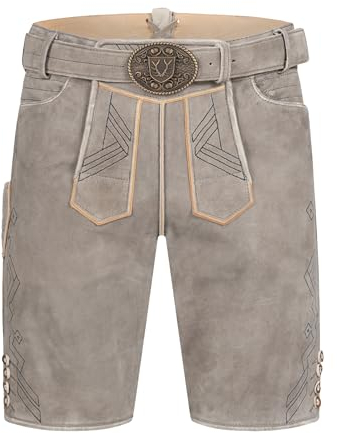 Krüger Herren Trachten Lederhose kurz, Modell: Xilas mit gürtel, Knielang, Art.-Nr. 961266-0-0043, 46,