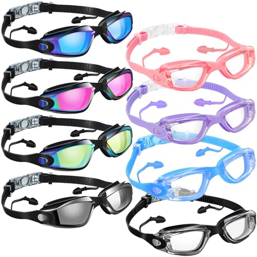 Konohan 8 Pack Swim Goggles for Adult Kid Swimming Glasses Anti Fog Silicone No Leak Swim Glasses Ear Plug Nose Clip for Pool(Classic Colors)