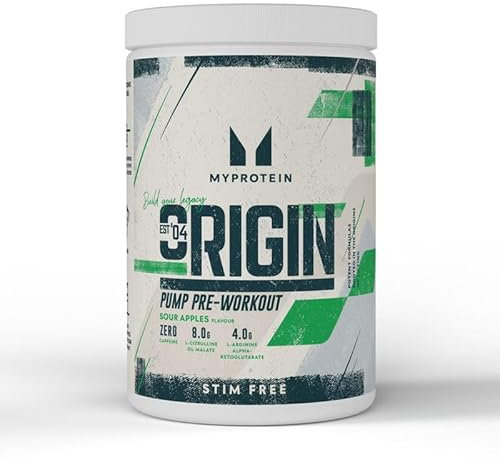 Myprotein Origin Pre‑Workout – Sour Apples – 30 Servings of Stim‑Free Pre‑Workout Powder – 8 g Citrulline Malate, 4 g L‑Arginine AKG, 3.5 g Beta‑Alanine – Pump, Focus & Performance (Caffeine‑Free)