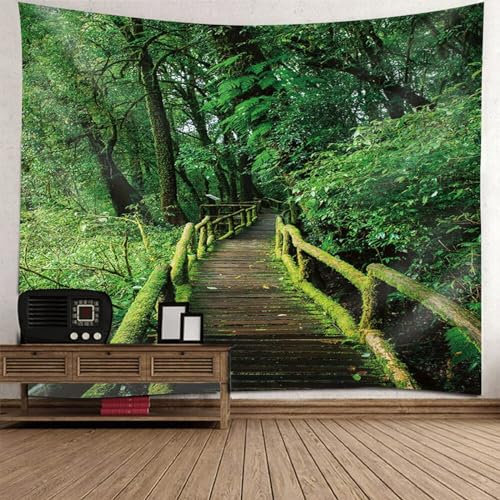 Musihy Natur Wandbehang Wandteppich, Wandteppich Natur XXL Grüne Waldlandschaft Wandteppich Wandkunst für Schlafzimmer Wohnzimmer Dorm Decor Wandteppich | 260x240cm