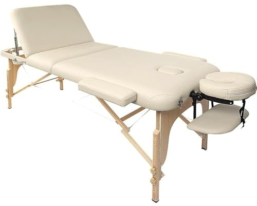 PLUS SANTE Table de Massage Pliante en Bois MIA Noir, Ivoire, Gris, Bleu, Rose, 60 ou 70cm, 3 Plans légère avec Sac de Transport et Accessoires (Ivoire, Largeur 60 cm)