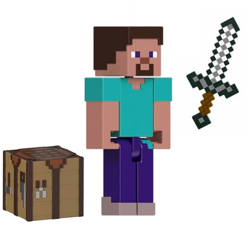 Mattel Minecraft Action Figure & Accessories 2-Pack con Steve in scala 8,3 cm, set giocattolo da collezione