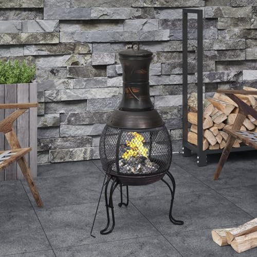Brokky Stufa da Giardino con Attizzatoio 39x39x90 cm in Acciaio-Camino da Giardino ​​Premium con caminetto Rilassante - Camino da Patio - Caminetto da Esterno con vano Legna interrata