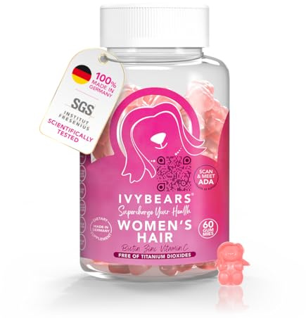 IvyBears Women’s Hair Vitamin Gummies with Complex Biotin, Collagen, Folic Acid, Vitamin B7, and Keratin for Hair, Skin & Nails - Vegan Hair Growth & 100% Vitamin Boost - 60 Count, 1 Month Supply