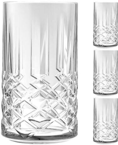Murago - 4er Set Longdrink Gläser Enjoy ca. 360ml - Glas Londrinkgläser Longdrinkglas rillen geriffelt hochwertig robust Gläserset Trinkglas Trinkgläser Cocktailglas Gastro Cocktailgläser