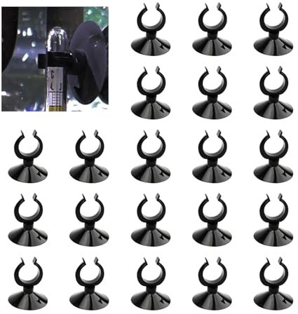 Silkwish 25 Stück Saugnpfe für Aquarium mit Clips - Aquarium Saugnapf Halter - Aquarium Saugnapf mit Schlauchhalterung für Heizstab, Luftschlauch Schlauch, Pumpe - Schwarz, 45mm x 28mm
