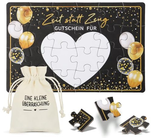 MEJOSER Zeit statt Zeug Karte zum Selber Ausfüllen 24 Teile Puzzle Gutscheinkarte Selbst Gestalten Geburtstagskarte Wunscherfüller Geschenk für Geburtstag Hochzeit Freundin Frauen Männer