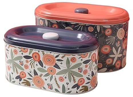 Set di 2 contenitori da cucina impilabili in latta per biscotti, snack e torte, barattoli con coperchio per cottura e dolcetti