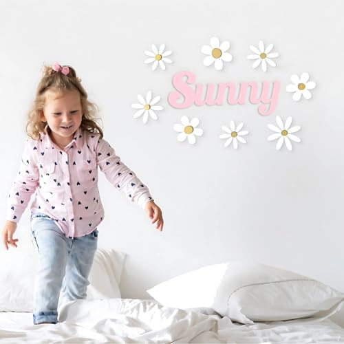 Personalised Wooden Name Sign for Girls - Daisy Wall Art for Nurseries, Bedrooms and Playrooms - Custom Flower Name Plaque - Kids Wall Decor - Nursery Wall Art