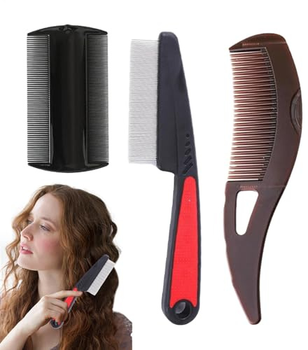 Pettine Per Pidocchi, 3 Pezzi Pettine Antiforfora, PettineMetallo Pidocchi, PettineForfora Capelli, PettineDenti Strettissimi, Pettini Per La Rimozione Della Forfora A Denti Fini In Acciaio Inox