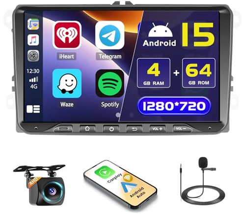 4+64G 9 Radio para VW Golf 5 Golf 6 Polo Skoda Passat Tiguan Touran | Wireless Autoradio 2 DIN GPS Navi Bluetooth 5.0 5G WiFi FM/RDS Cámara Trasera EQ Control del Volante 4+64G