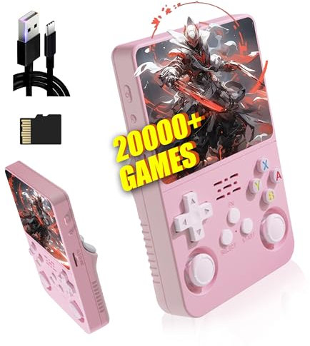 R36S Consola de Juegos 64G,20000+ Juegos Consola Retro Portatil,21 Emuladores,3500mAh,Sistema Linux,Pantalla IPS de 3.5 Reproductor de vídeo,Mini Consola Plug and Play (Rosa)