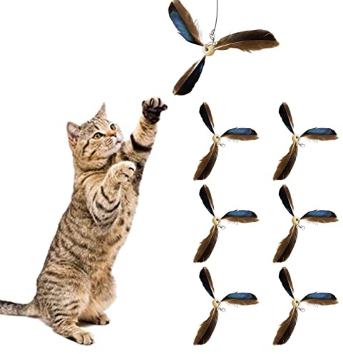 QOTSTEOS 6Pcs Cat Toys Feather Refills, Interactive Cat Teaser Replacement Heads Each of Designs Fun Teaser With Bell for Cats and Kittens Detachable Feather Replacements for Indoor Cats(COLOR:brown)