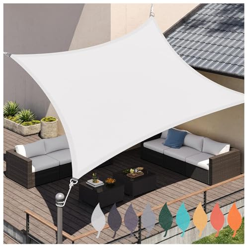 DGSFES Rectangle Sun Shade Sail 2mx6m Waterproof UV Protection - Outdoor Canopy Cover with Stainless Steel Rings for Garden, Patio, Balcony(White)