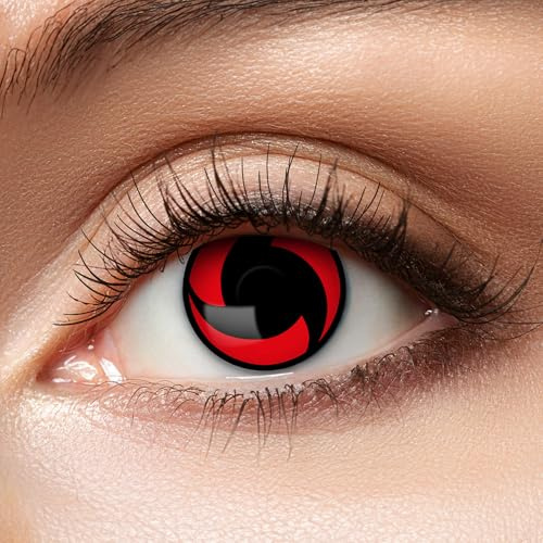 Zoelibat farbige Kontaktlinsen rot ohne Stärke, Mangekyo Sharingan, 1 Paar Linsen für 3 Monate, weiche Monatslinsen für Halloween, Karneval und Fasching