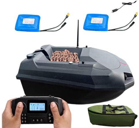 Esca barca da pesca 12 V con 2 batterie rimovibili da 15600 mAh, luci da pesca notturna, carico 3,5 kg, posizionamento GPS/ritorno automatico, telecomando a due mani da 600 m, consegna esca, consegna