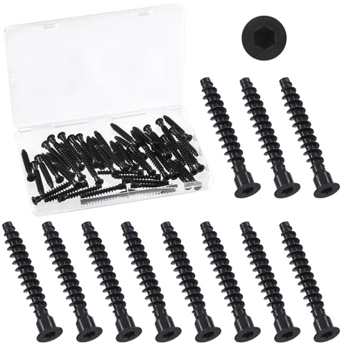 Swpeet 50Pcs M7 x 50mm Black Zinc Plated Carbon Steel Confirmat Screws Assortment Kit, Hex Socket Drive Countersunk Self-Tapping Furniture Connecting Screw for Assembly and Mounting
