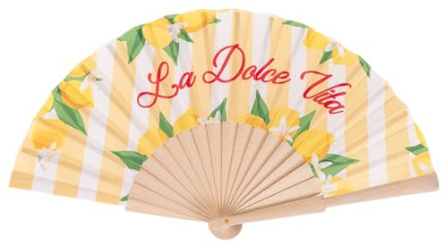 DIVINA Éventail Pop - Life Free, design citrons, bois naturel, pliable - VAR 55-01