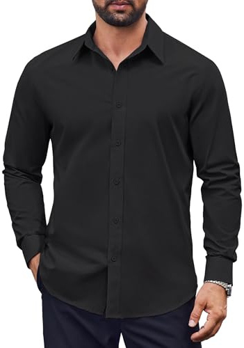 COOFANDY Mens Dress Shirts Long Sleeve Casual Button Down Shirts Formal Business Shirt Black