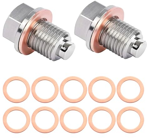 2 Stück Magnetische Ölablassschraube M14x1,5 mit 10 Dichtungen, Edelstahl Verschlussschraube Ölwanne zur Motorsicherung, Ablassschraube Öl mit Magnetfunktion, Passend für die meisten Automodelle