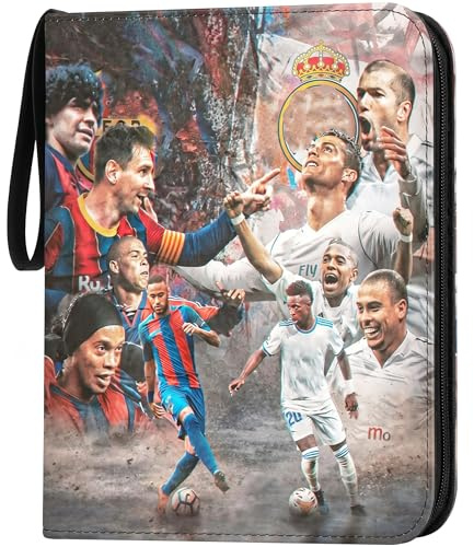 Rcxnm Fußball-Sammelkartenalbum, 400 Karten Kapazität, 50 Seiten, Reißverschluss, 22 x 16 cm, Schwarz