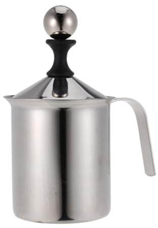 SOLUSTRE Espumador de Leche Manual Doble Malla de 400ml de Acero Inoxidable Resistente al Desgaste Óxido para Preparar Crema de Leche en Casa