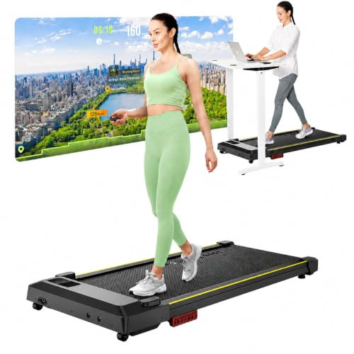 UREVO Smart Walking Pad, kompaktes Laufband unter Schreibtisch | Doppelter Stoßdämpfung, Workout-App mit Track Insights und MIIT-Modus, Fernbedienung oder App-Steuerung für das Home Office