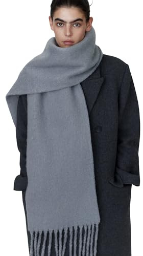 bhb Flauschiger Mohair-Optik Damenschal, Deckenschal – Weicher Oversize Schal aus Wolle mit Quasten, warm, elegant, übergroß, klobig, Winteraccessoire