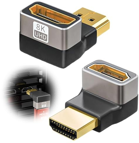 2 Pezzi Adattatore HDMI Angolo, Adattatore HDMI Angolo, Adattatori Angolati 270° 8K 2.1 Maschio-Femmina, Supporto ARC eARC HDR10+ Dolby Vision VRR ALLM HDCP 2.3, per TV Monitor Proiettore PS5 Xbox