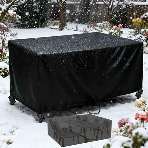 Funda Muebles Exterior Impermeable Funda Mesa Jardin 90x90x75cm/LxWxH Resistente a los Rayos UV y a los Desgarros Funda Protectora Muebles Jardin Cubierta para Mesa deJardín con Anti Viento Cordón