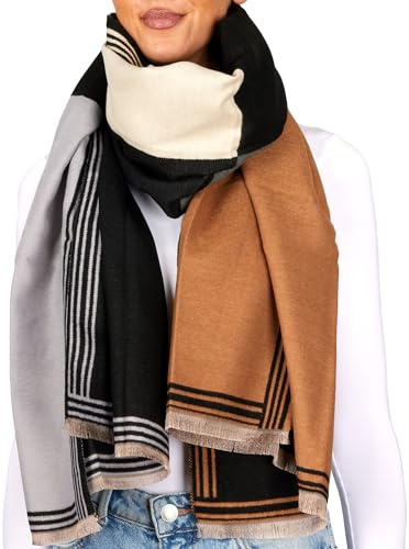 BRUBAKER Cashmirillo Damen Schal mit Quadratischem Muster - 70 x 200 cm | Warm und Kuschelig - Damenschal für Herbst und Winter - Herbstschal Winterschal mit weichem Kaschmir-Gefühl