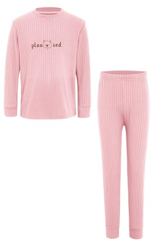 Kaerm Barn flickor, stickad fritidsoverall, långärmad stickad tröja med byxor, ribbade outfits, höst, vinter, termounderkläder, set, termodräkt, rosa, 80–86
