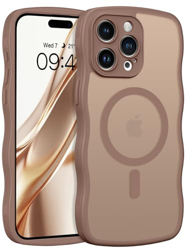 GUAGUA Magnetic for iPhone 15 Pro Max Case, Desert Titanium | Cute Curly Wavy Frosted Cover, Compatible with MagSafe, Military Grade Protection, Slim Anti-Scratch Anti-Fingerprint Cover