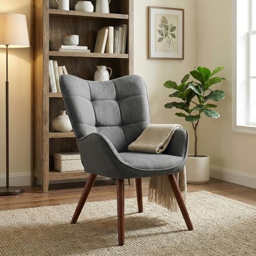 RBFGYIOP Relaxsessel Loungesessel Polstersessel Mit X-Holzrahmen & Wasserdicht, Atmungsaktivem Leinen Ohrensessel Lesesessel Bequem Für Wohnzimmer Schlafzimmer Esszimmer Büro, Bis 150kg, Dunkelgrau