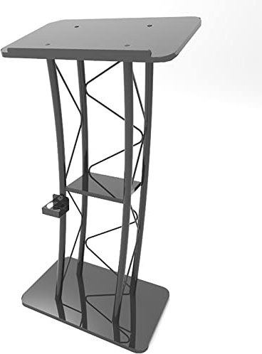 JIANSMZ Portable Curved Podium Stand Up Lectern for Speeches and Ceremonies 47 Inch Tall Slanted Conference Pulpit with Truss Metal/Wood Construction (Black)