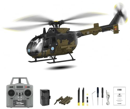 NULA RC-ERA C180 1:25 RC Hubschrauber, 6-Achsen-Gyro 2.4GHz Mit Brushless Motor, Höhenstabilisierung & Optical-Flow-Positionierung Einzelrotor Militär Helikopter- RTF /1 Akku